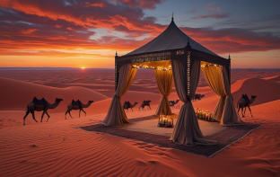 camels near a camp in rajasthan during evening